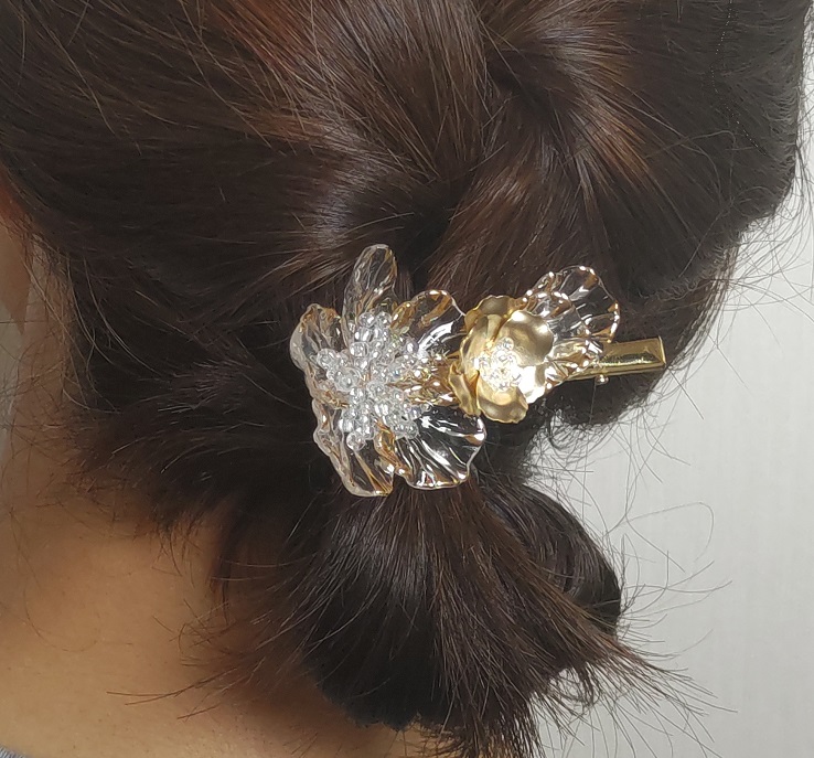 partsclubフラワーパーツとビーズのヘアクリップ作り方