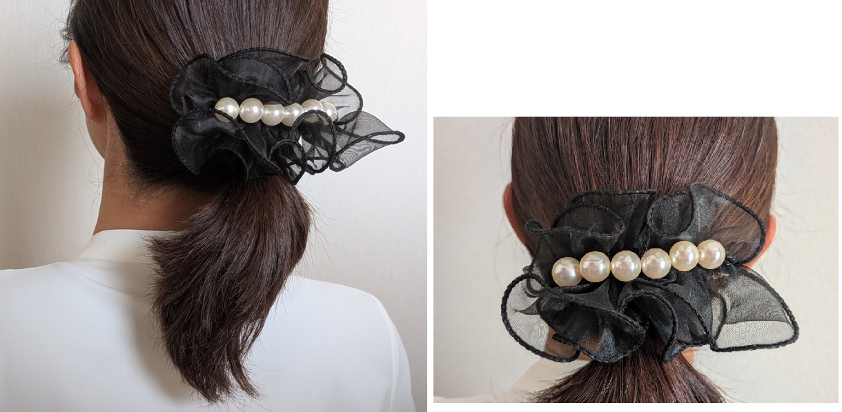 フリルリボンとパールのヘアバレッタの作り方