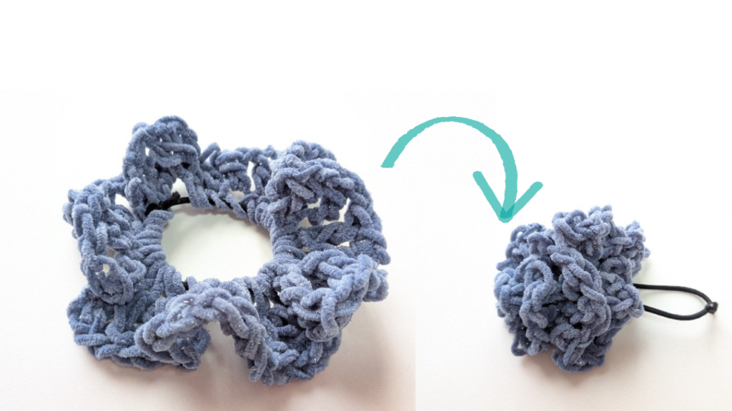 ヘアゴム交換ができる毛糸シュシュの作り方